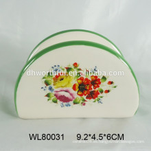 Sostenedor de la servilleta de la etiqueta de la flor llena de la cerámica